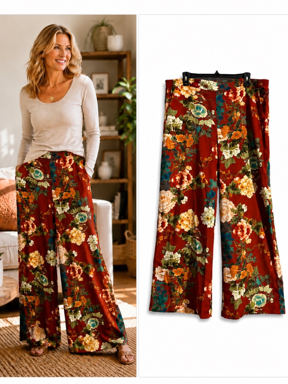 NWT Chico’s Eastern Bouquet Palazzo Pants Floral Wide Leg